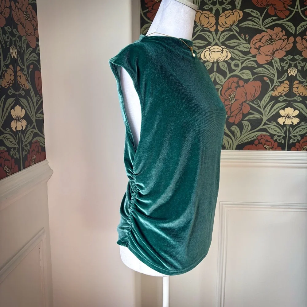 Velvet Side Cinch Slash Neck Top 💚💙 - Picture 3 of 4